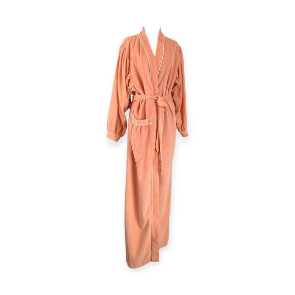 Vintage 1970s Apricot Peach Velour Wrap Robe M - Picture 5 of 11